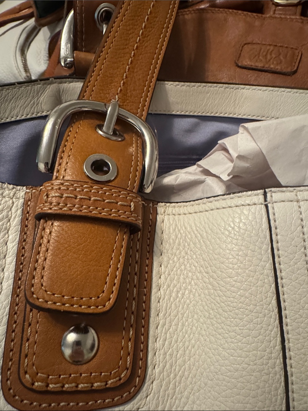 Coach SoHo Alex Pebbled Leather XL Satchel in Ivory and Tan - Picture 3 of 11